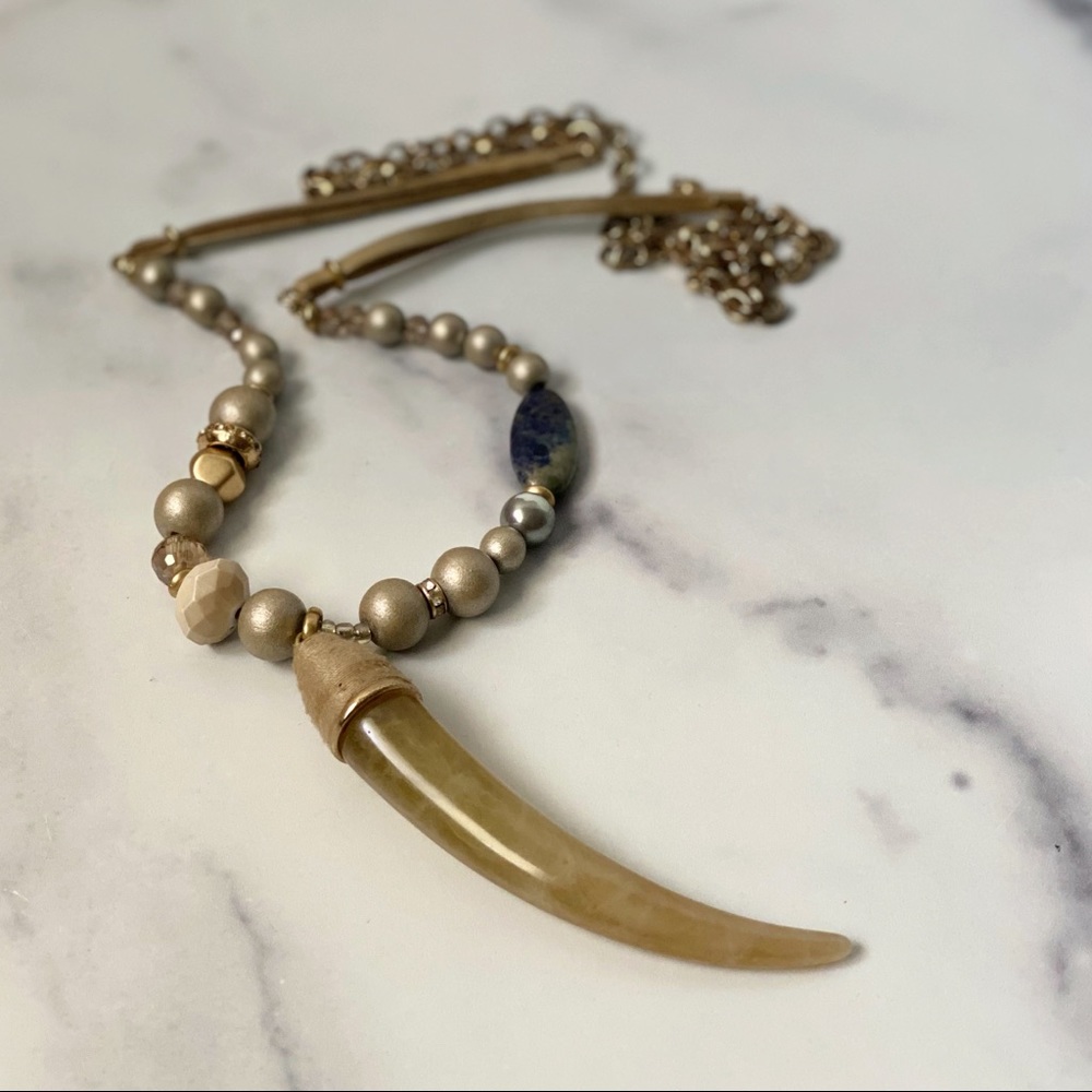 Chicos Boho Horn Long Statement Necklace